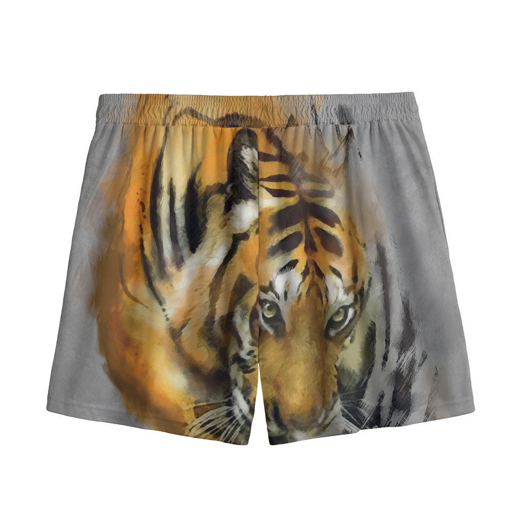 Tiger Painting Print Mesh Shorts