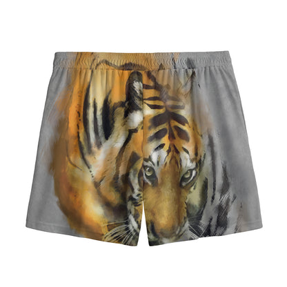 Tiger Painting Print Mesh Shorts