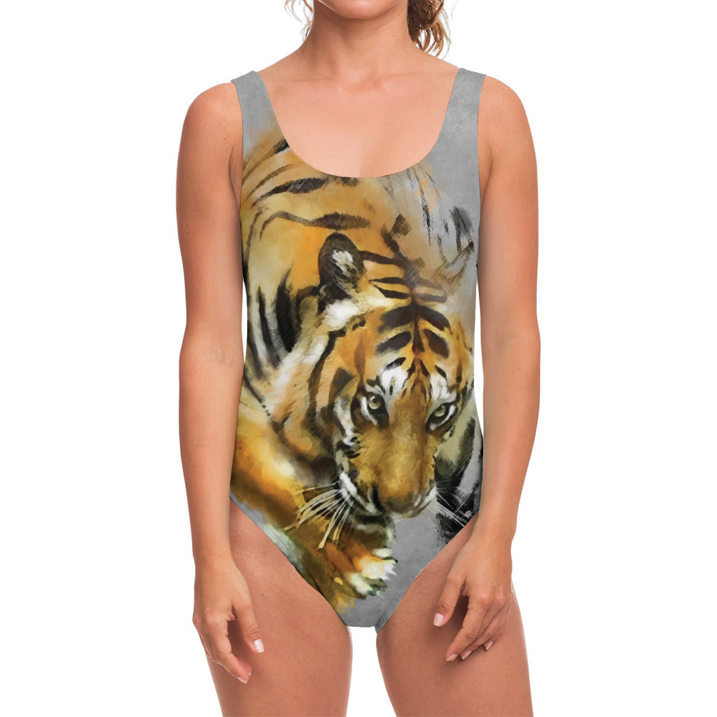Tiger Painting Print One Piece Swimsuit