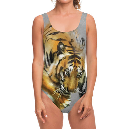 Tiger Painting Print One Piece Swimsuit