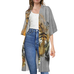 Tiger Painting Print Open Front Beach Cover Up