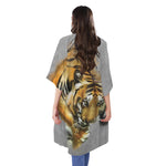 Tiger Painting Print Open Front Beach Cover Up