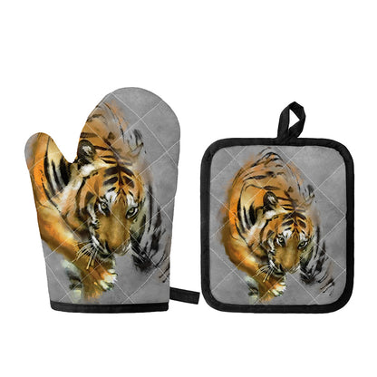 Tiger Painting Print Oven Mitt And Pot Holder Set