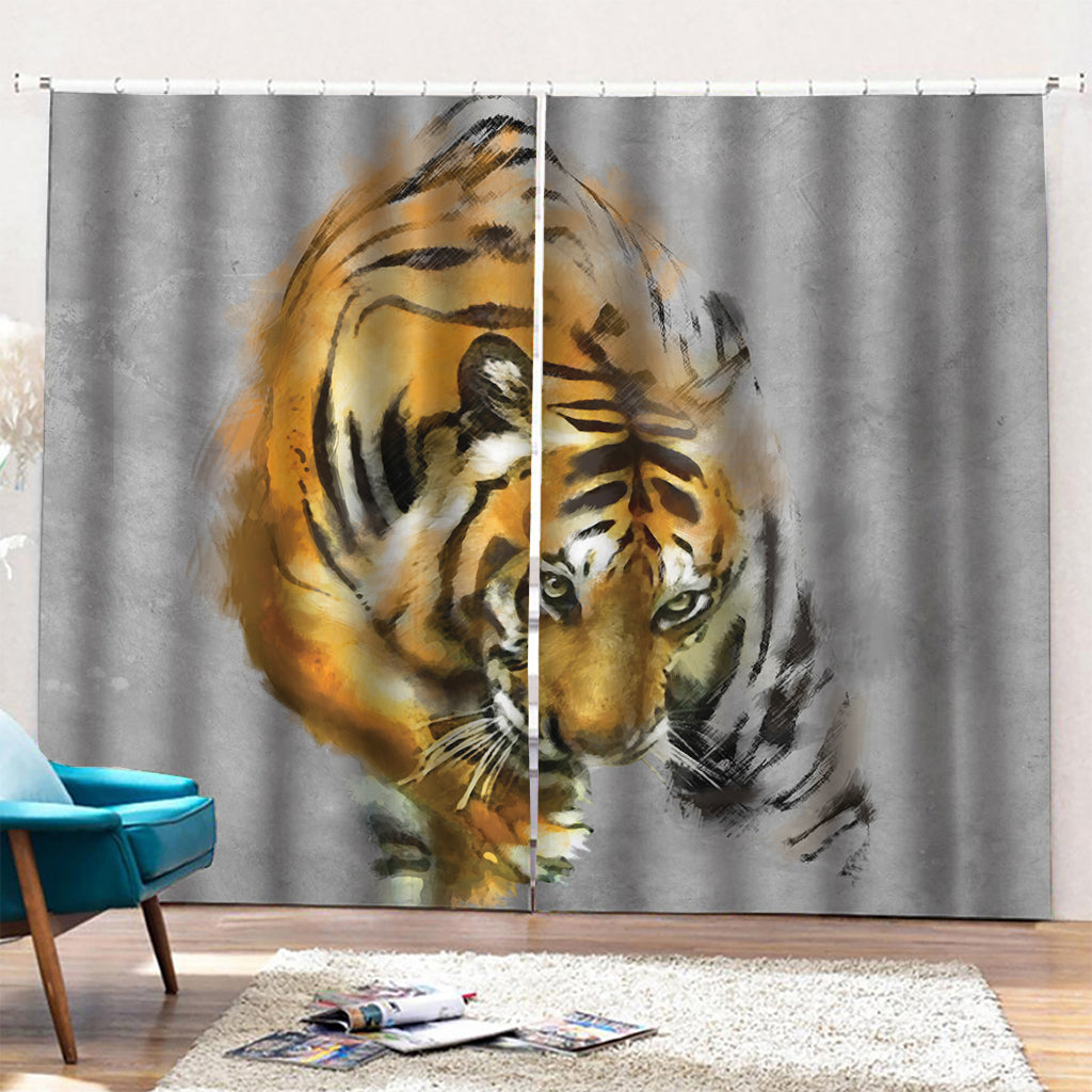 Tiger Painting Print Pencil Pleat Curtains