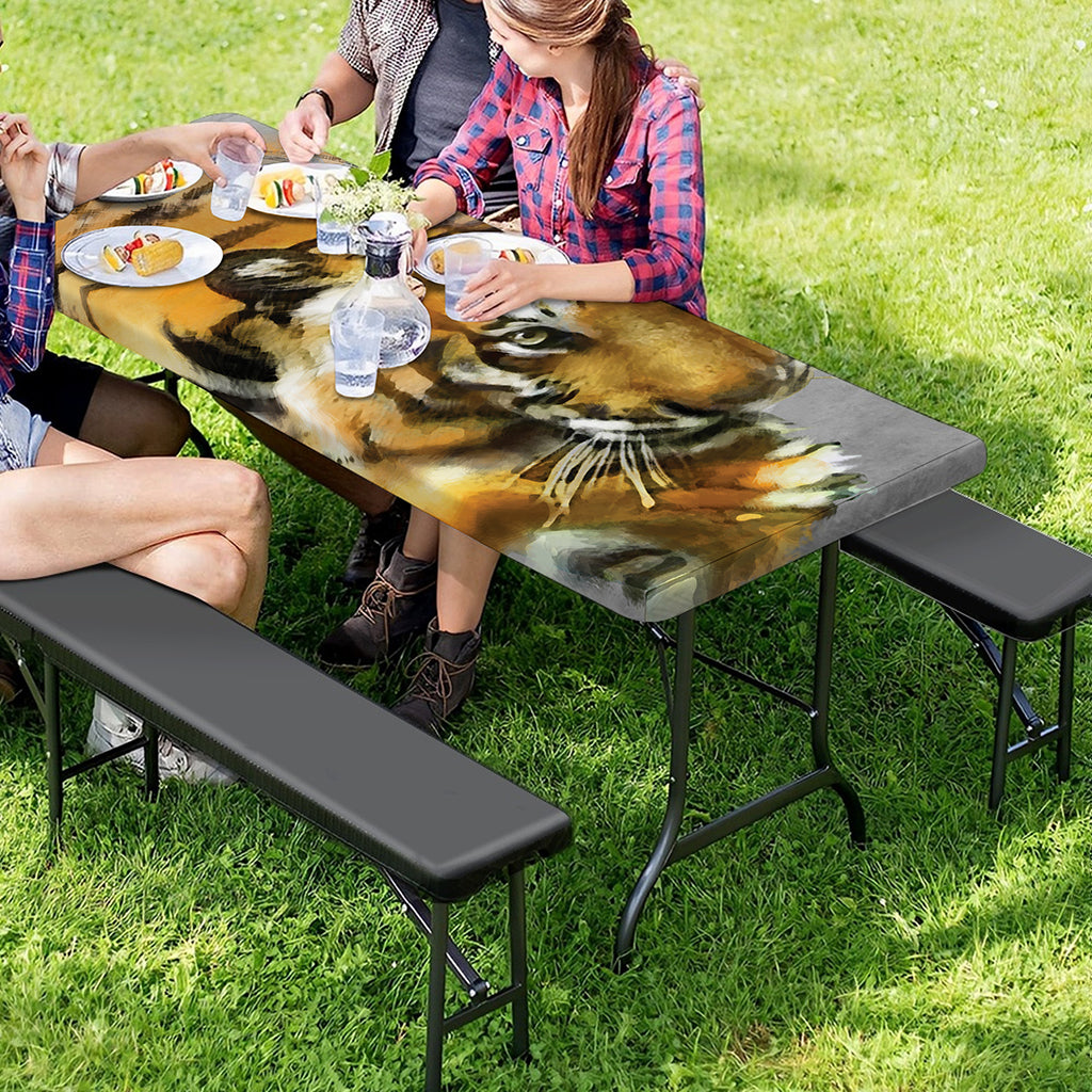 Tiger Painting Print Picnic Table Cover