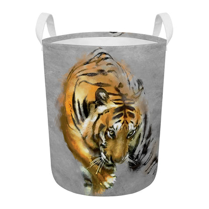 Tiger Painting Print Round Laundry Basket
