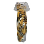 Tiger Painting Print Short Sleeve Long Nightdress