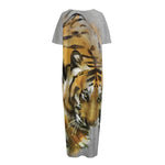 Tiger Painting Print Short Sleeve Long Nightdress