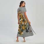 Tiger Painting Print Short Sleeve Maxi Dress
