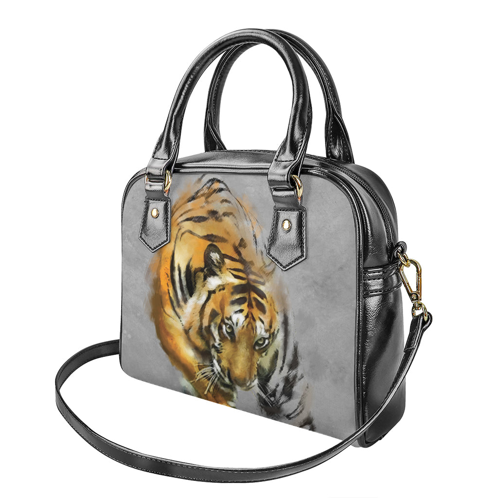 Tiger Painting Print Shoulder Handbag