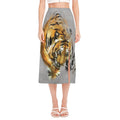 Tiger Painting Print Side Slit Midi Skirt