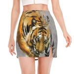 Tiger Painting Print Side Slit Mini Skirt