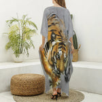 Tiger Painting Print Silk V-Neck Kaftan Dress