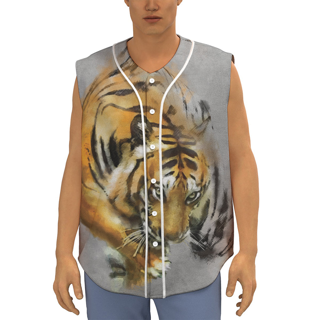 Tiger Painting Print Sleeveless Baseball Jersey