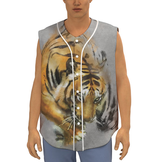 Tiger Painting Print Sleeveless Baseball Jersey