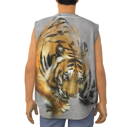 Tiger Painting Print Sleeveless Baseball Jersey