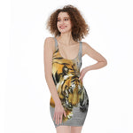 Tiger Painting Print Sleeveless Bodycon Dress