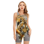 Tiger Painting Print Sleeveless One Piece Swimsuit