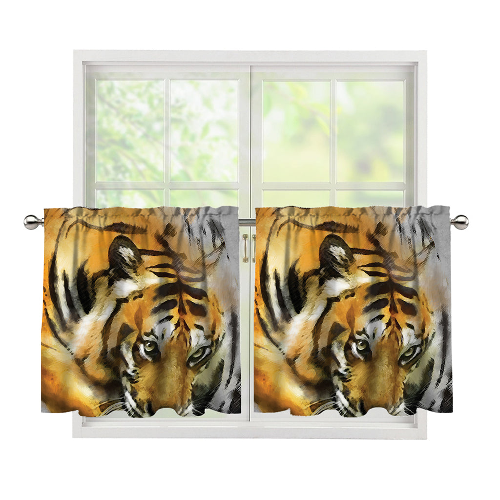 Tiger Painting Print Tier Curtains