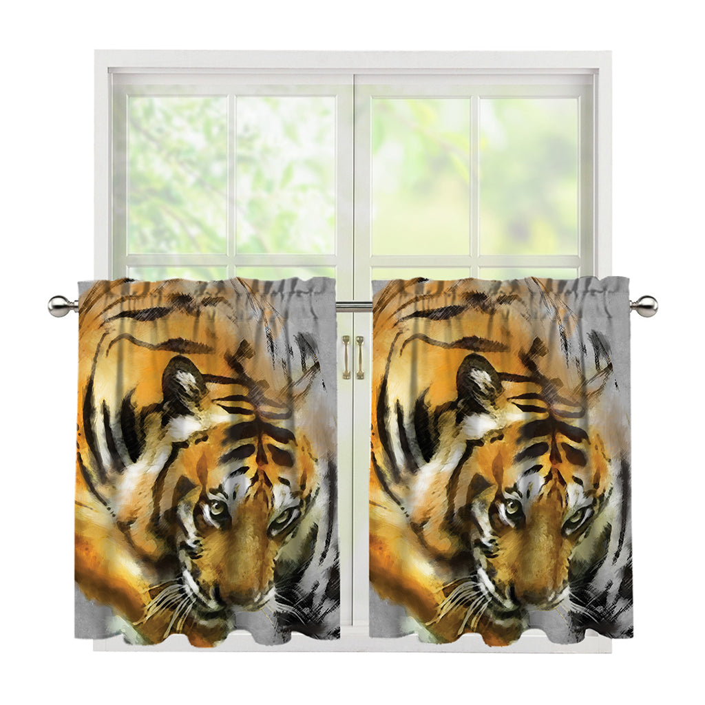 Tiger Painting Print Tier Curtains
