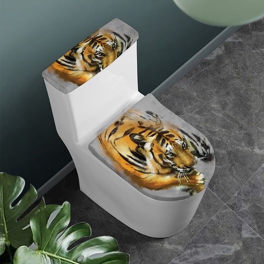 Tiger Painting Print Toilet Lid And Tank Cover Set