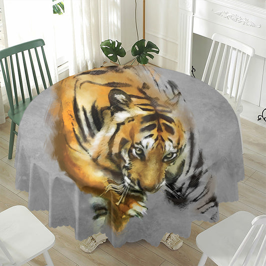 Tiger Painting Print Waterproof Round Tablecloth