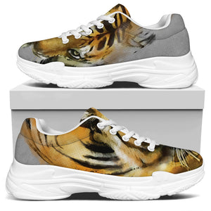 Tiger Painting Print White Chunky Shoes