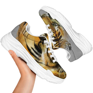 Tiger Painting Print White Chunky Shoes