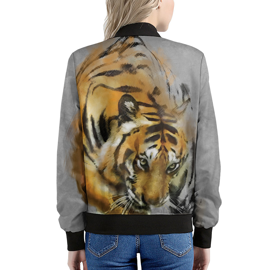 Tiger Painting Print Women's Bomber Jacket