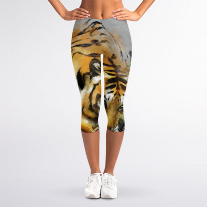 Tiger Painting Print Women's Capri Leggings