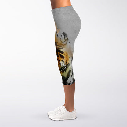 Tiger Painting Print Women's Capri Leggings