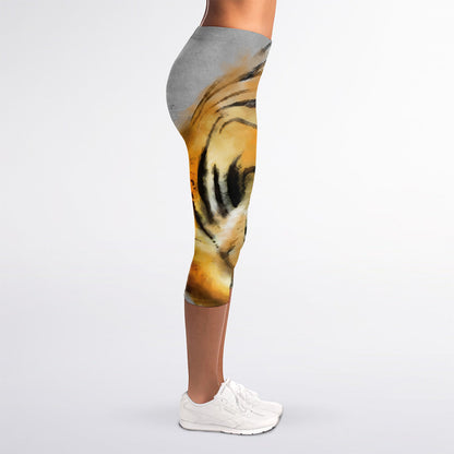 Tiger Painting Print Women's Capri Leggings
