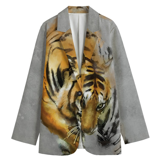 Tiger Painting Print Women's Cotton Blazer