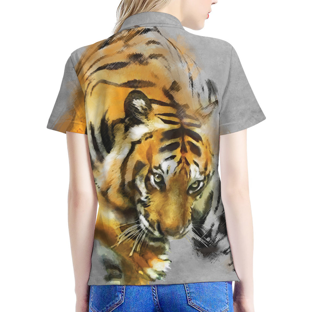 Tiger Painting Print Women's Polo Shirt