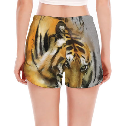 Tiger Painting Print Women's Split Running Shorts