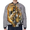 Tiger Painting Print Zip Sleeve Bomber Jacket
