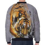 Tiger Painting Print Zip Sleeve Bomber Jacket