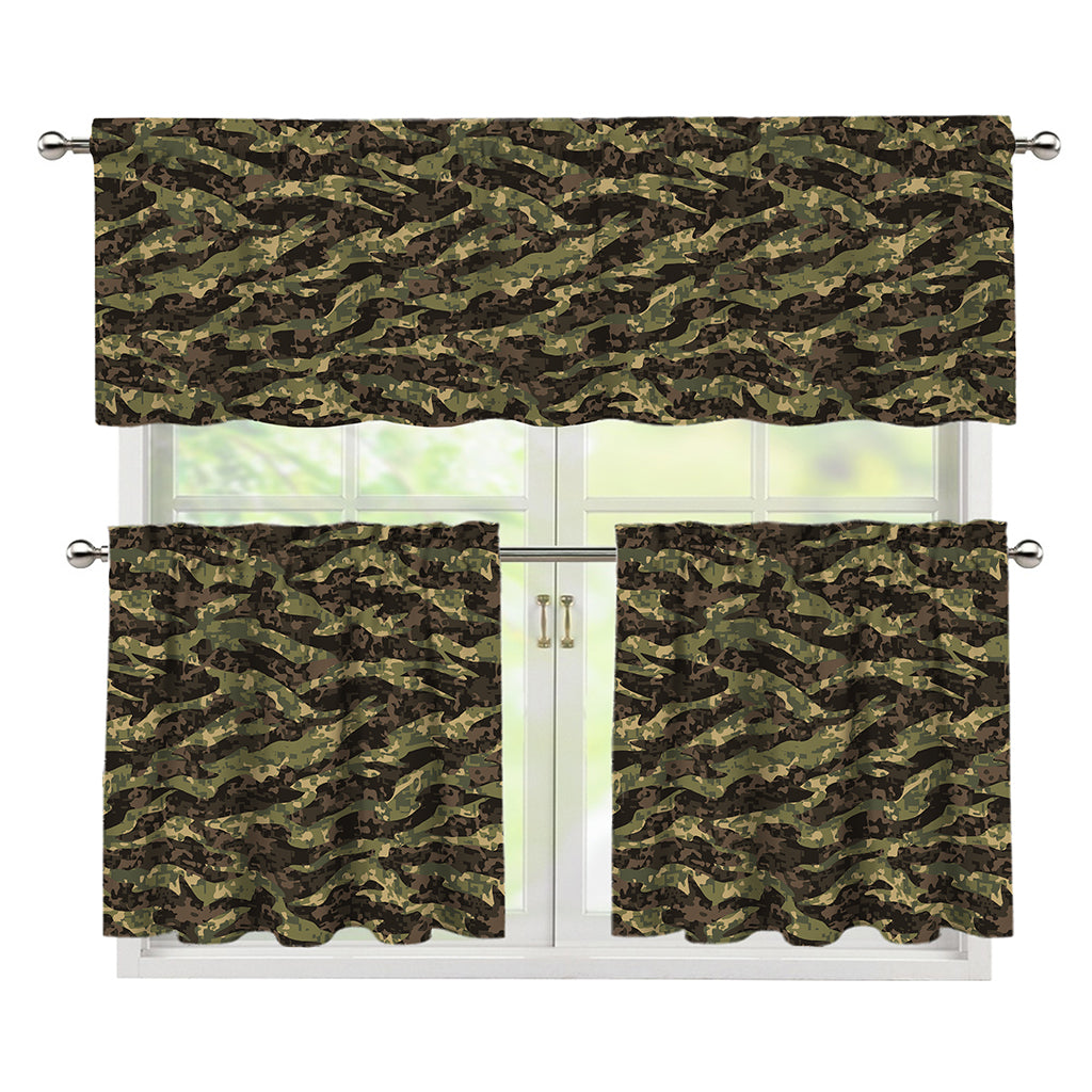 Tiger Stripe Camouflage Pattern Print 3 Piece Kitchen Curtains