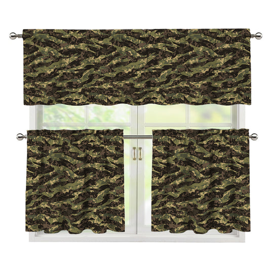 Tiger Stripe Camouflage Pattern Print 3 Piece Kitchen Curtains