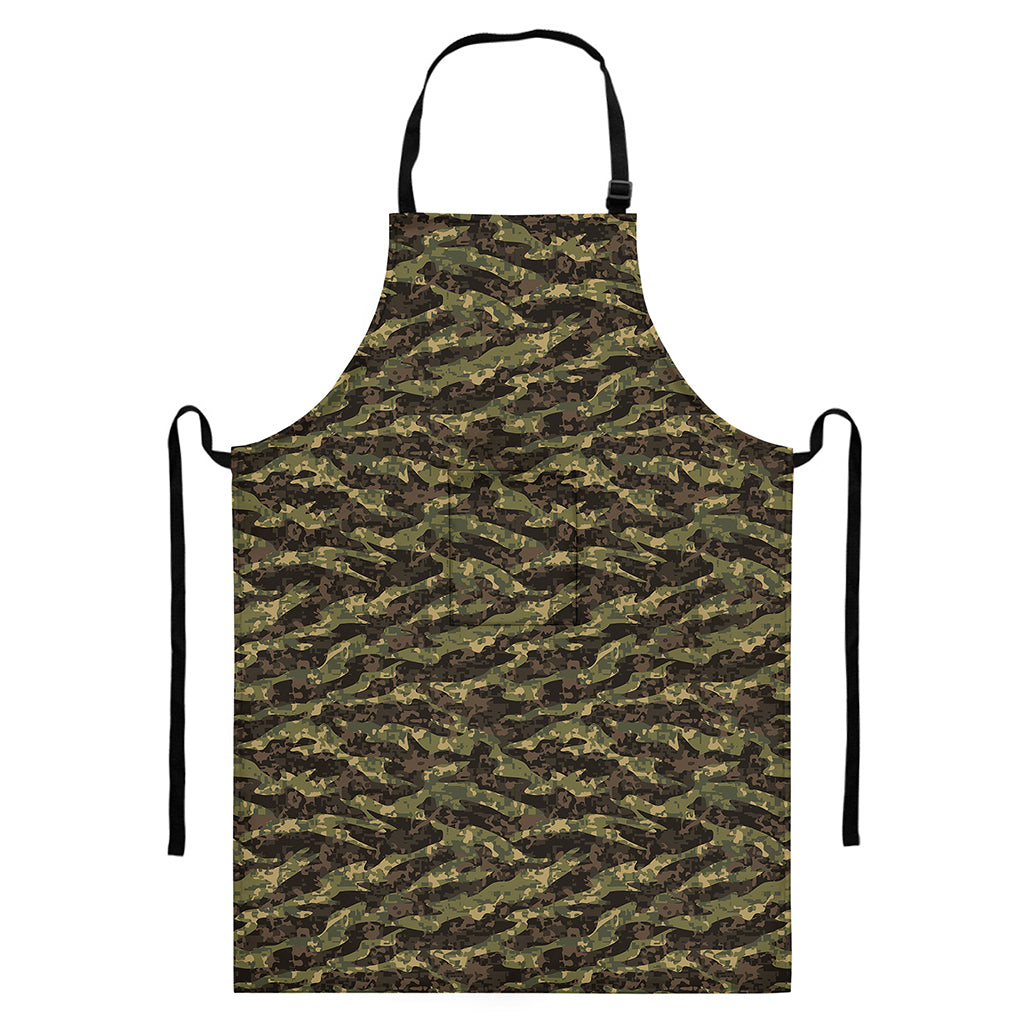 Tiger Stripe Camouflage Pattern Print Bib Apron With Pocket