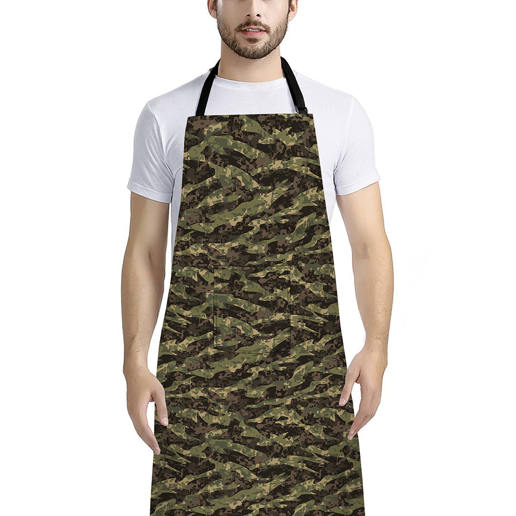 Tiger Stripe Camouflage Pattern Print Bib Apron With Pocket