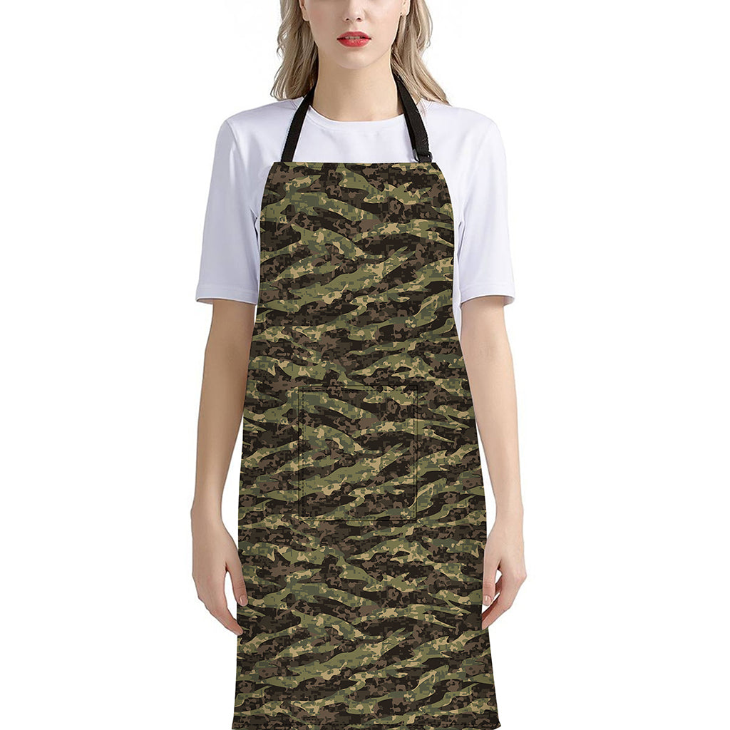 Tiger Stripe Camouflage Pattern Print Bib Apron With Pocket