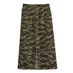 Tiger Stripe Camouflage Pattern Print Cotton Front Slit Maxi Skirt