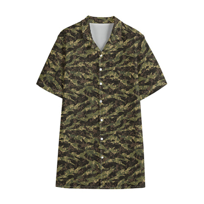 Tiger Stripe Camouflage Pattern Print Cotton Hawaiian Shirt