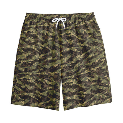 Tiger Stripe Camouflage Pattern Print Cotton Shorts