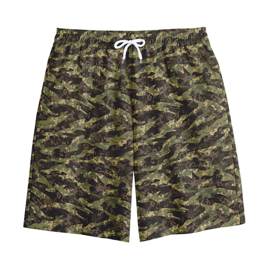Tiger Stripe Camouflage Pattern Print Cotton Shorts