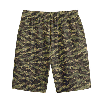 Tiger Stripe Camouflage Pattern Print Cotton Shorts