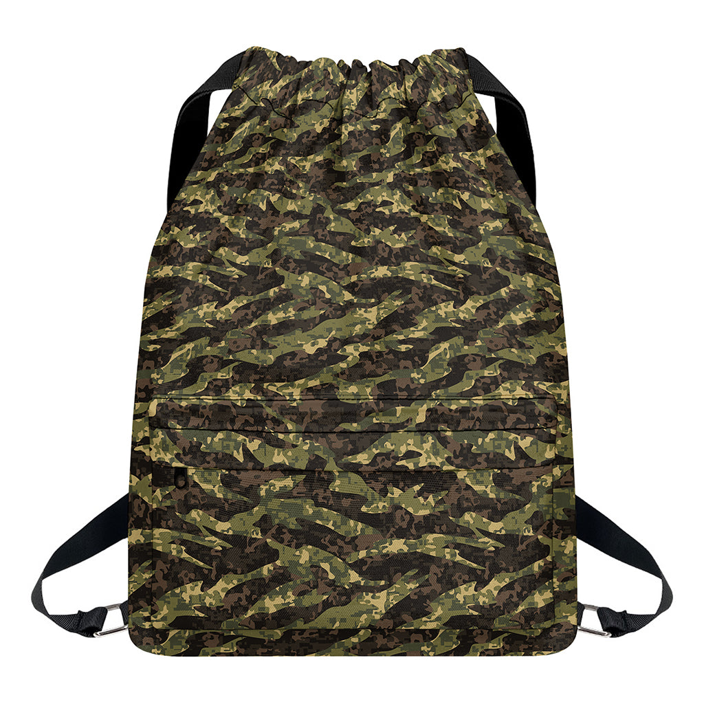 Tiger Stripe Camouflage Pattern Print Drawstring Backpack