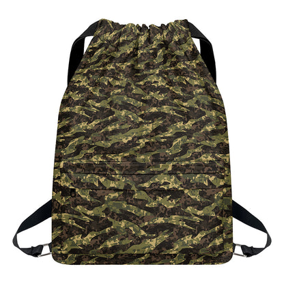 Tiger Stripe Camouflage Pattern Print Drawstring Backpack