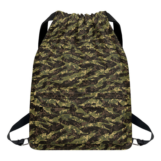 Tiger Stripe Camouflage Pattern Print Drawstring Backpack